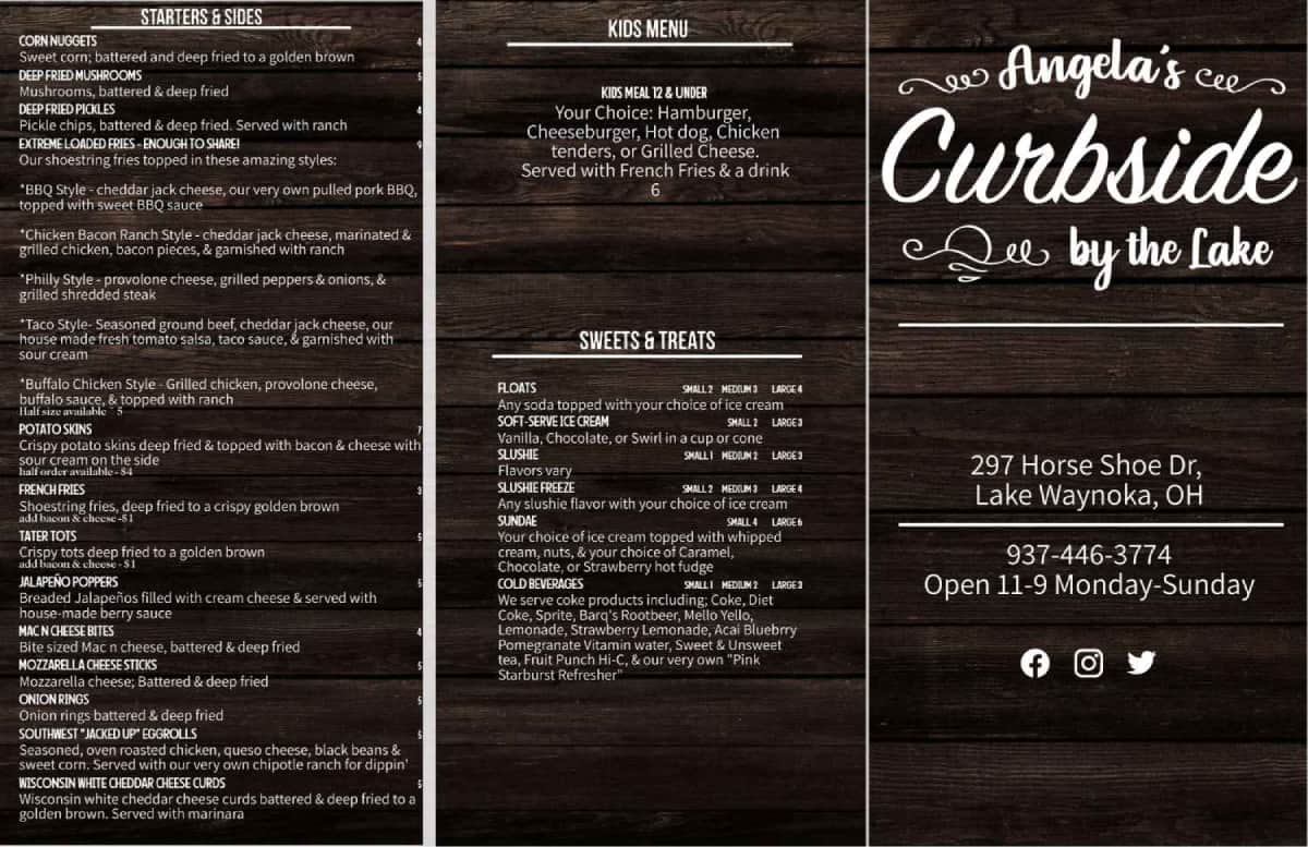 Lodge Restaurant - Angela's Curbside Menu Page 1